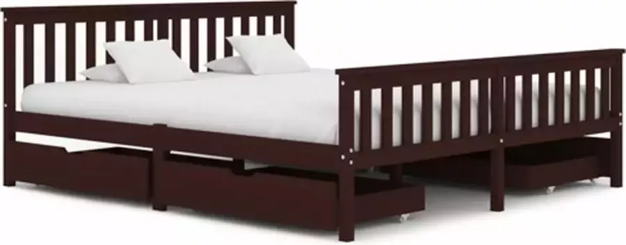 VIDAXL Bedframe met 4 lades massief grenenhout donkerbruin 180x200 cm - Foto 3