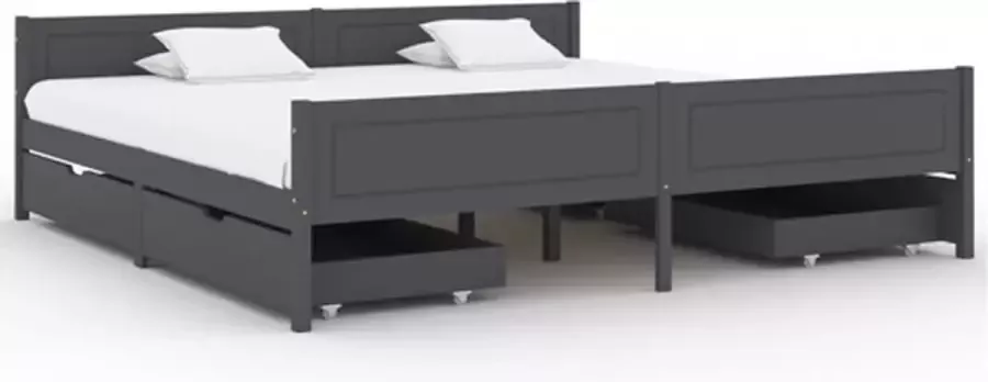 VidaXL Bedframe met 4 lades massief grenenhout donkergrijs 200x200 cm - Foto 2