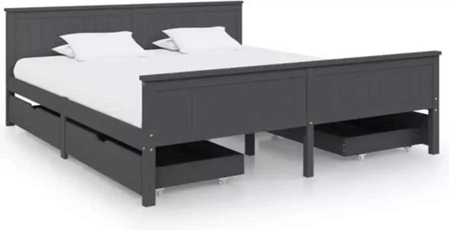 VidaXL Bedframe met 4 lades massief grenenhout donkergrijs 200x200 cm - Foto 2