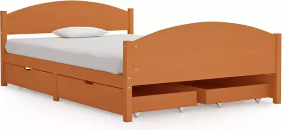 VidaXL Bedframe met 4 lades massief grenenhout honingbruin 140x200 cm - Foto 2
