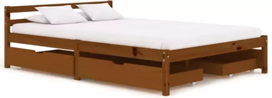 VidaXL Bedframe met 4 lades massief grenenhout honingbruin 140x200 cm