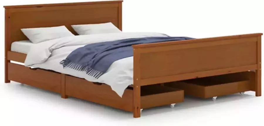 VIDAXL Bedframe met 4 lades massief grenenhout honingbruin 160x200 cm - Foto 2