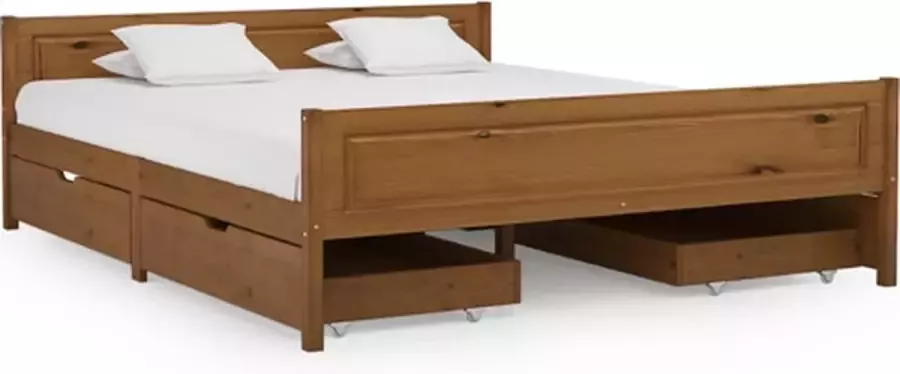 VIDAXL Bedframe met 4 lades massief grenenhout honingbruin 160x200 cm - Foto 2