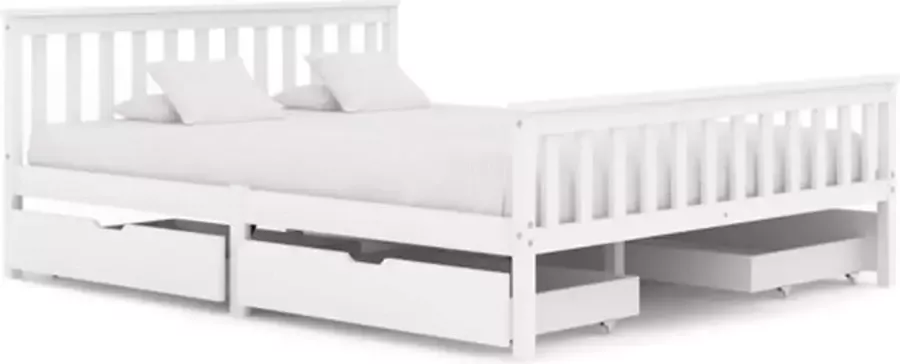 VidaXL Bedframe met 4 lades massief grenenhout wit 160x200 cm - Foto 2