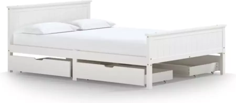 VIDAXL Bedframe met 4 lades massief grenenhout wit 160x200 cm - Foto 2