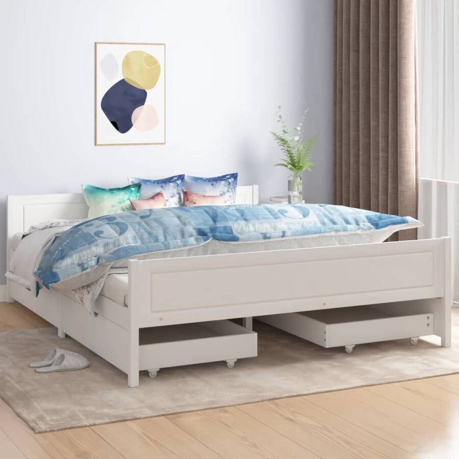 VIDAXL Bedframe met 4 lades massief grenenhout wit 160x200 cm - Foto 1