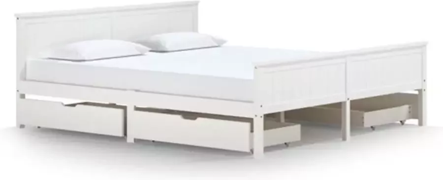 VidaXL Bedframe met 4 lades massief grenenhout wit 180x200 cm - Foto 2