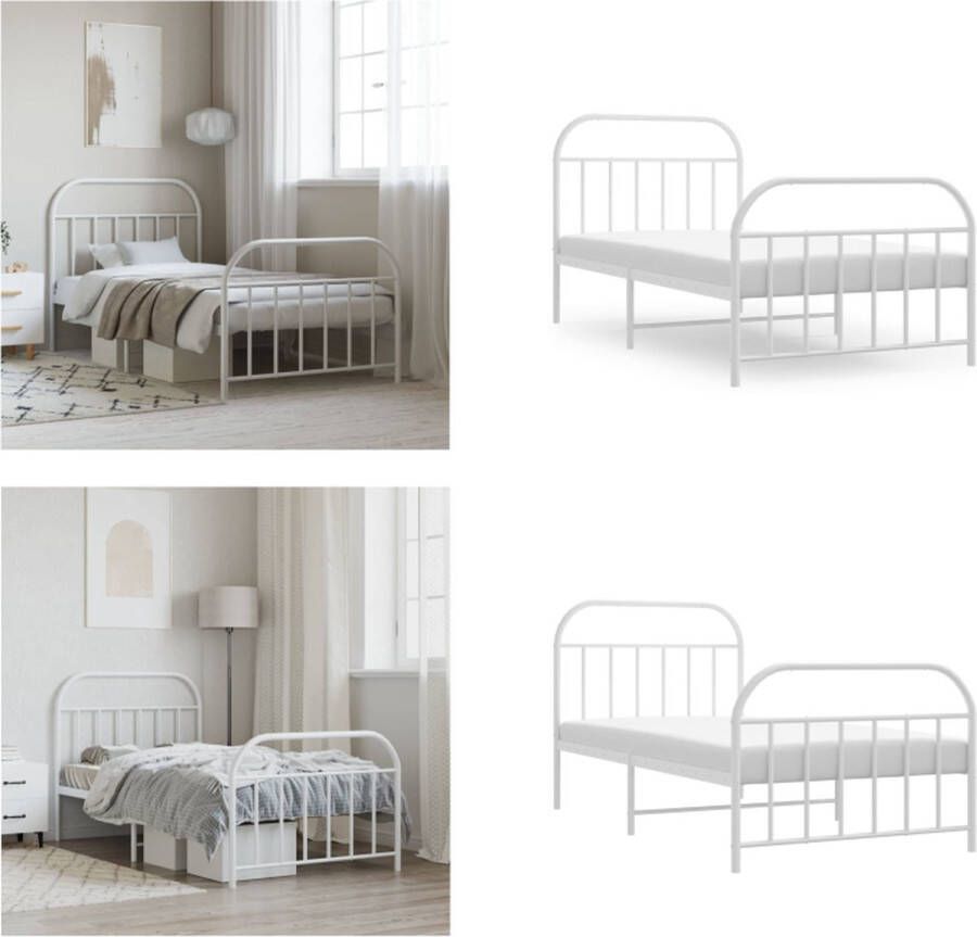 vidaXL Bedframe met hoofd- en voeteneinde metaal wit 100x200 cm Bedframe Bedframes Eenpersoonsbed Bed