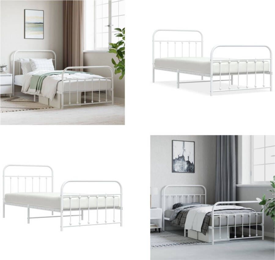 VidaXL Bedframe met hoofd- en voeteneinde metaal wit 100x200 cm Bedframe Bedframes Eenpersoonsbed Bed