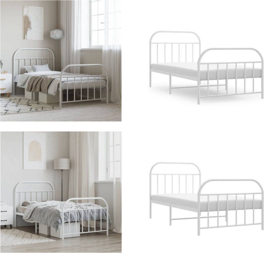 vidaXL Bedframe met hoofd- en voeteneinde metaal wit 107x203 cm Bedframe Bedframes Eenpersoonsbed Bed