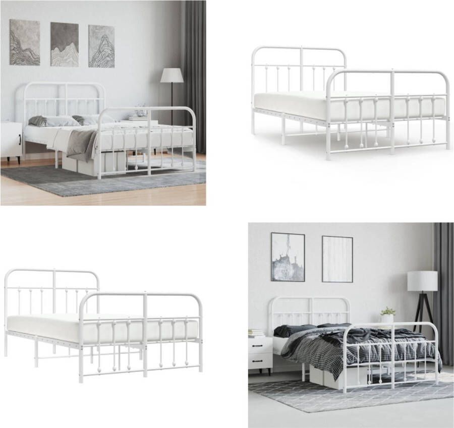 VidaXL Bedframe met hoofd- en voeteneinde metaal wit 120 x 190 cm Bedframe Bedframes Tweepersoonsbed Bed