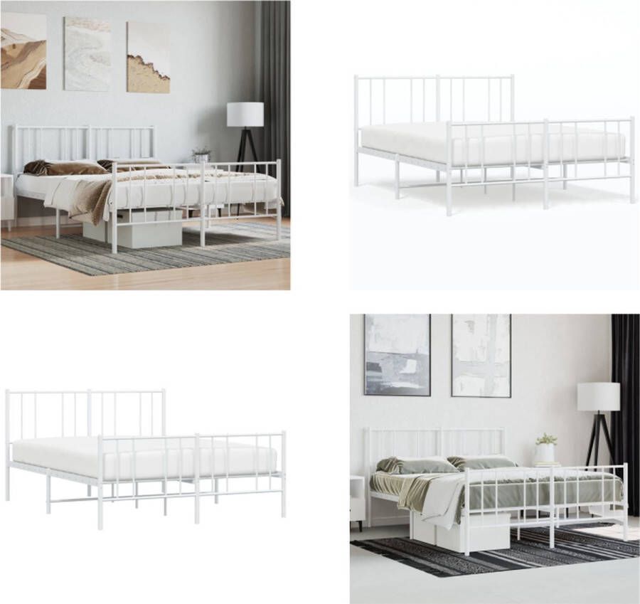 vidaXL Bedframe met hoofd- en voeteneinde metaal wit 120 x 190 cm Bedframe Bedframes Tweepersoonsbed Bed