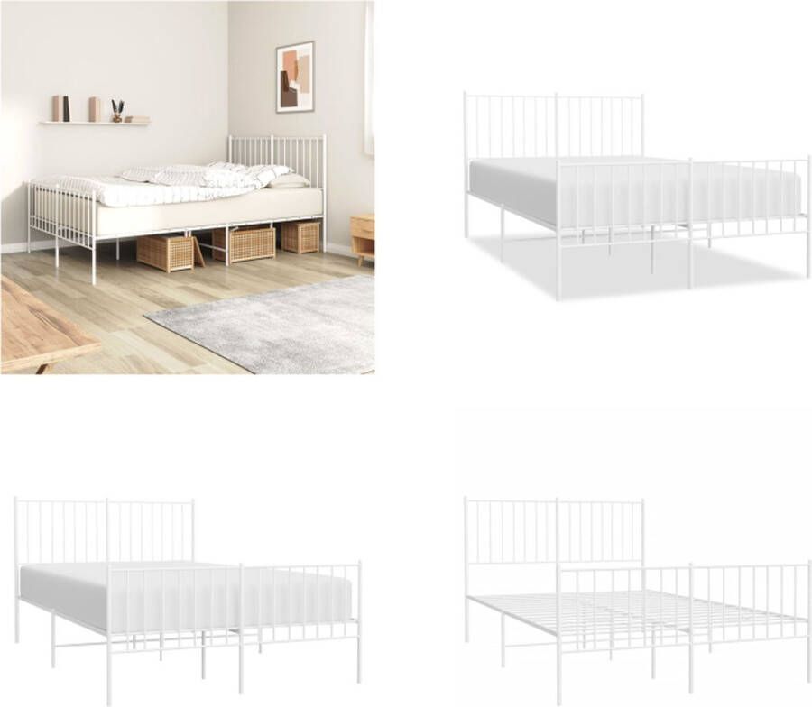 vidaXL Bedframe met hoofd- en voeteneinde metaal wit 120 x 190 cm Bedframe Bedframes Tweepersoonsbed Bed