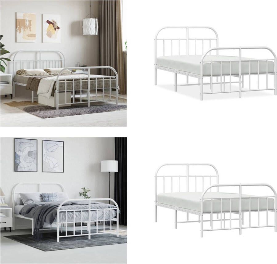 vidaXL Bedframe met hoofd- en voeteneinde metaal wit 120 x 190 cm Bedframe Bedframes Tweepersoonsbed Bed