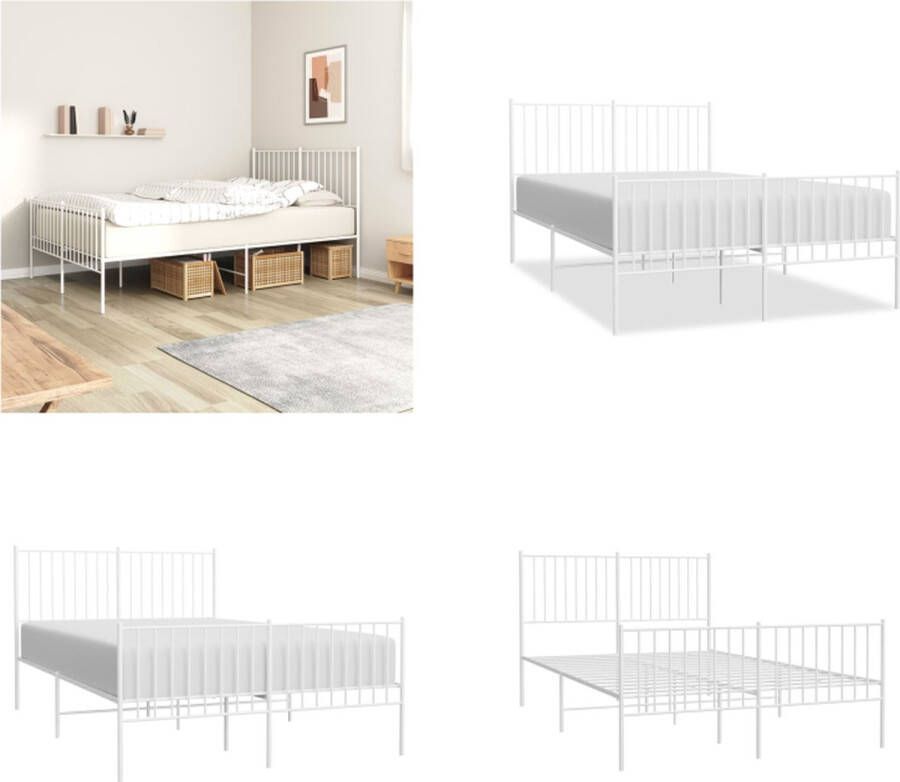 vidaXL Bedframe met hoofd- en voeteneinde metaal wit 135x190 cm Bedframe Bedframes Tweepersoonsbed Bed