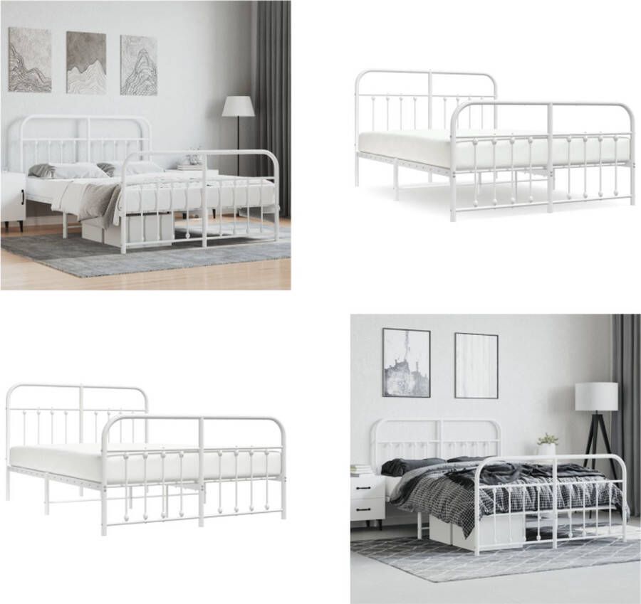 vidaXL Bedframe met hoofd- en voeteneinde metaal wit 135x190 cm Bedframe Bedframes Tweepersoonsbed Bed