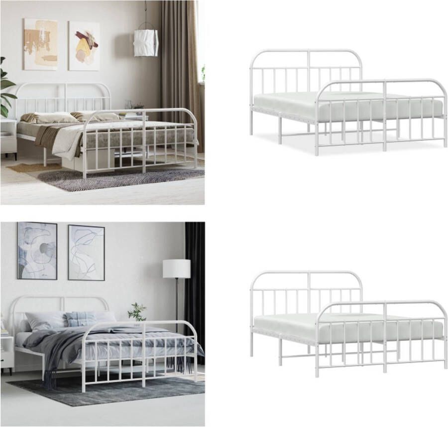 vidaXL Bedframe met hoofd- en voeteneinde metaal wit 140x190 cm Bedframe Bedframes Tweepersoonsbed Bed