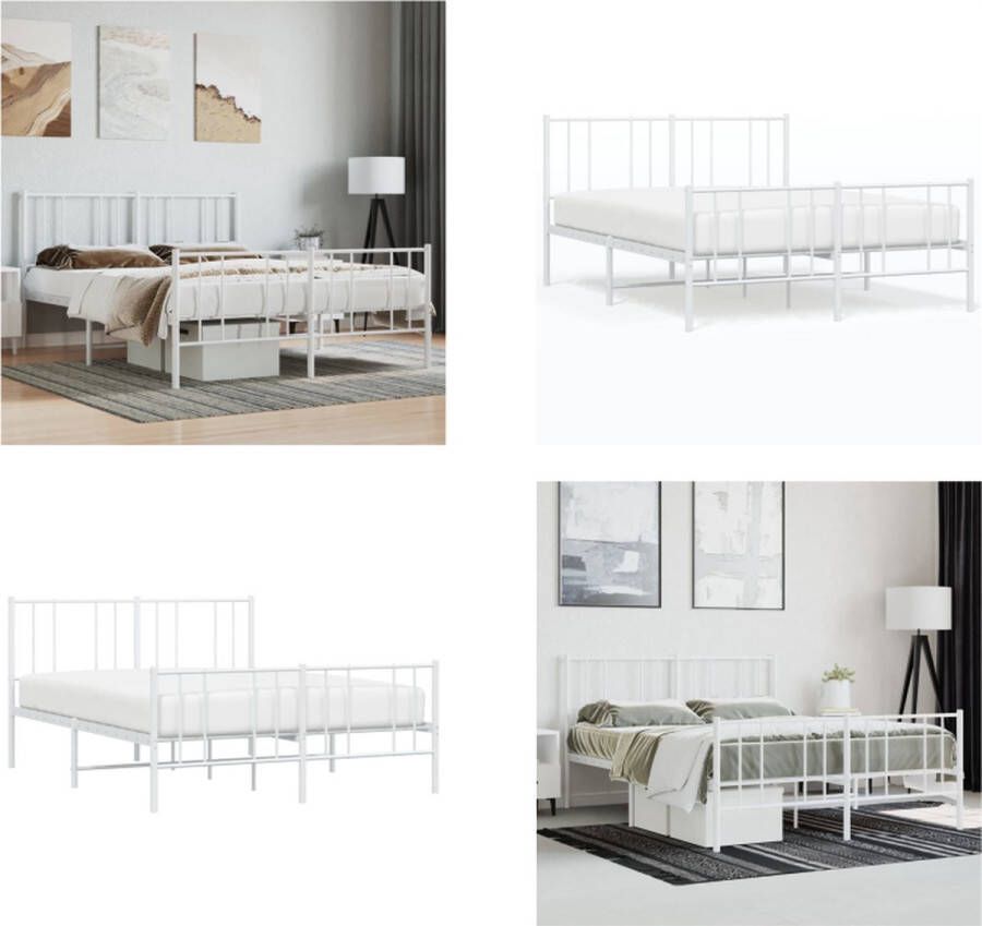 vidaXL Bedframe met hoofd- en voeteneinde metaal wit 140x190 cm Bedframe Bedframes Tweepersoonsbed Bed