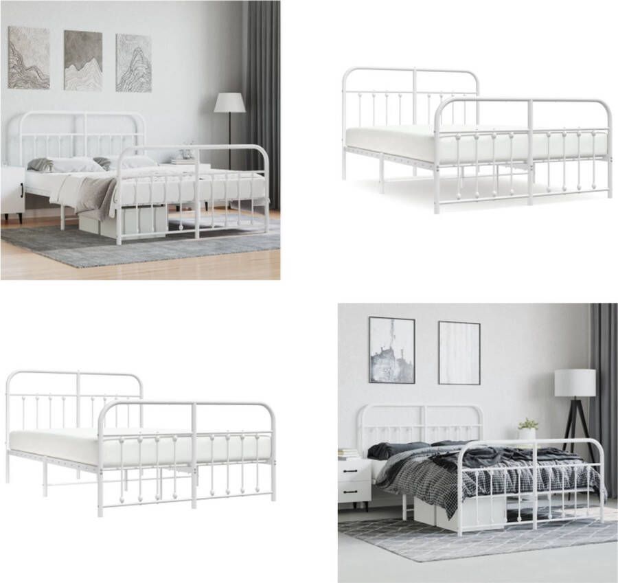 VidaXL Bedframe met hoofd- en voeteneinde metaal wit 140x200 cm Bedframe Bedframes Tweepersoonsbed Bed