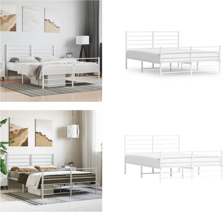 VidaXL Bedframe met hoofd- en voeteneinde metaal wit 150x200 cm Bedframe Bedframes Tweepersoonsbed Bed