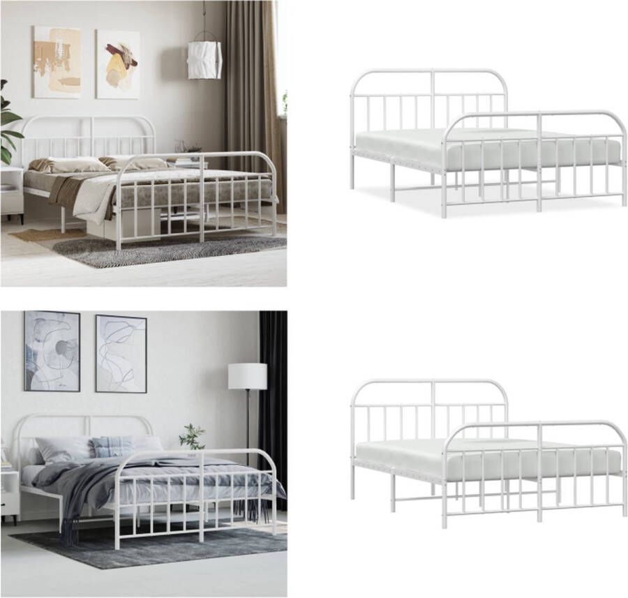 VidaXL Bedframe met hoofd- en voeteneinde metaal wit 150x200 cm Bedframe Bedframes Tweepersoonsbed Bed