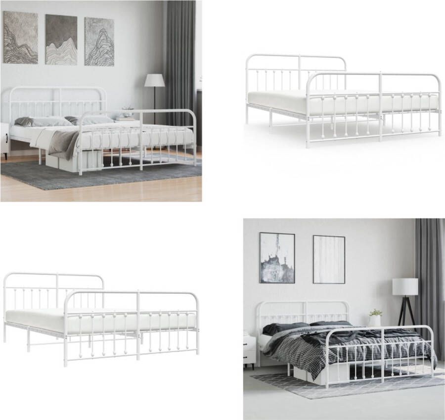 VidaXL Bedframe met hoofd- en voeteneinde metaal wit 180x200 cm Bedframe Bedframes Tweepersoonsbed Bed