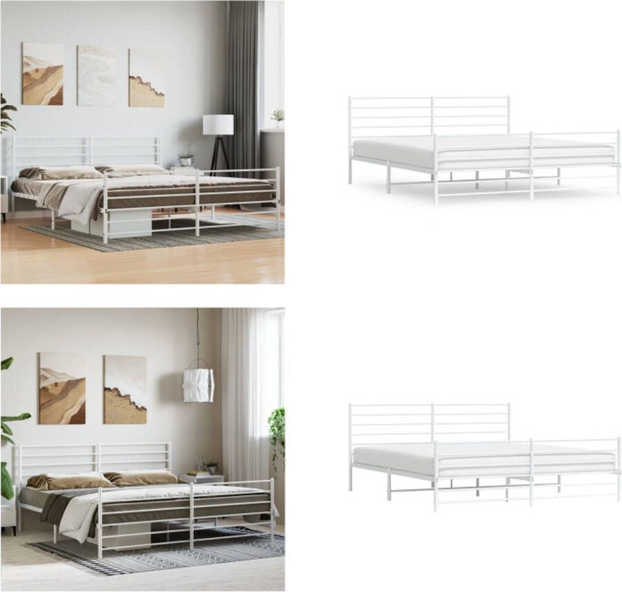 vidaXL Bedframe met hoofd- en voeteneinde metaal wit 180x200 cm Bedframe Bedframes Tweepersoonsbed Bed