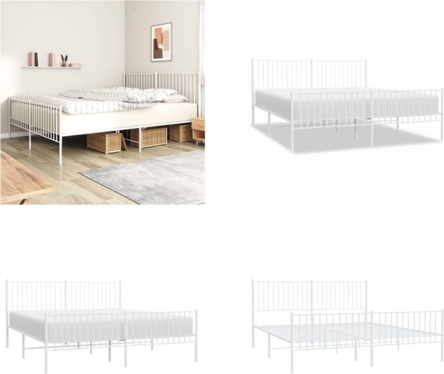 vidaXL Bedframe met hoofd- en voeteneinde metaal wit 183x213 cm Bedframe Bedframes Tweepersoonsbed Bed