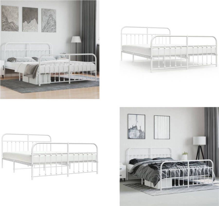 vidaXL Bedframe met hoofd- en voeteneinde metaal wit 183x213 cm Bedframe Bedframes Tweepersoonsbed Bed