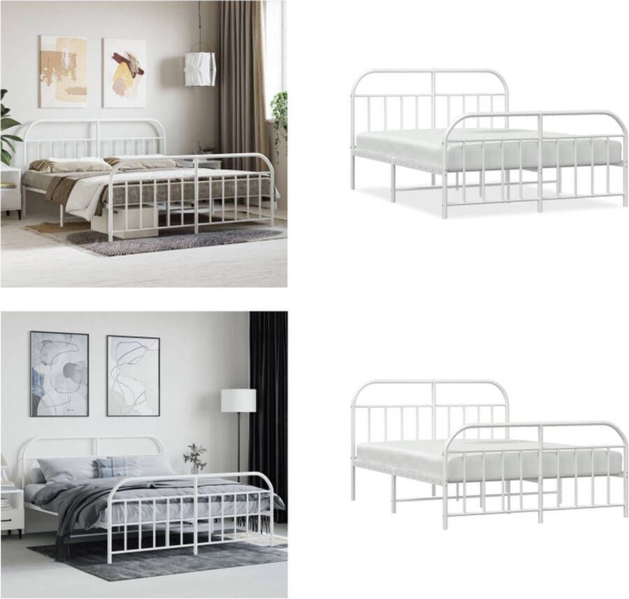 vidaXL Bedframe met hoofd- en voeteneinde metaal wit 183x213 cm Bedframe Bedframes Tweepersoonsbed Bed