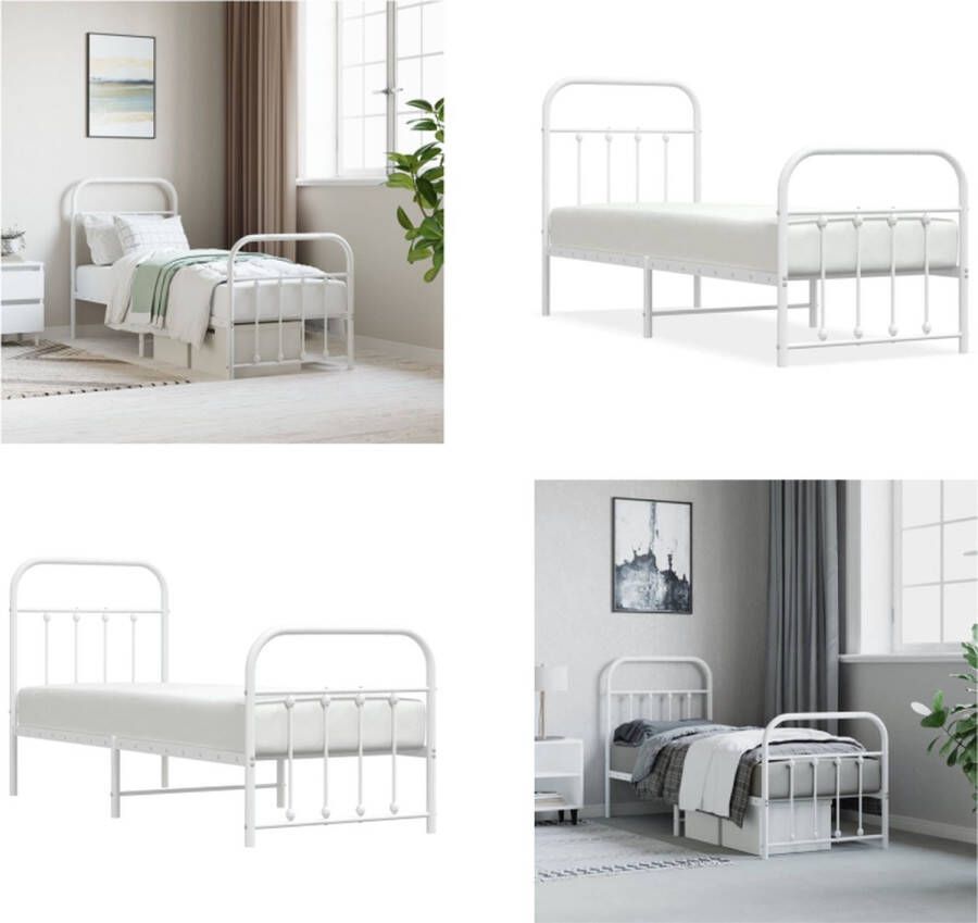 vidaXL Bedframe met hoofd- en voeteneinde metaal wit 75x190 cm Bedframe Bedframes Eenpersoonsbed Bed