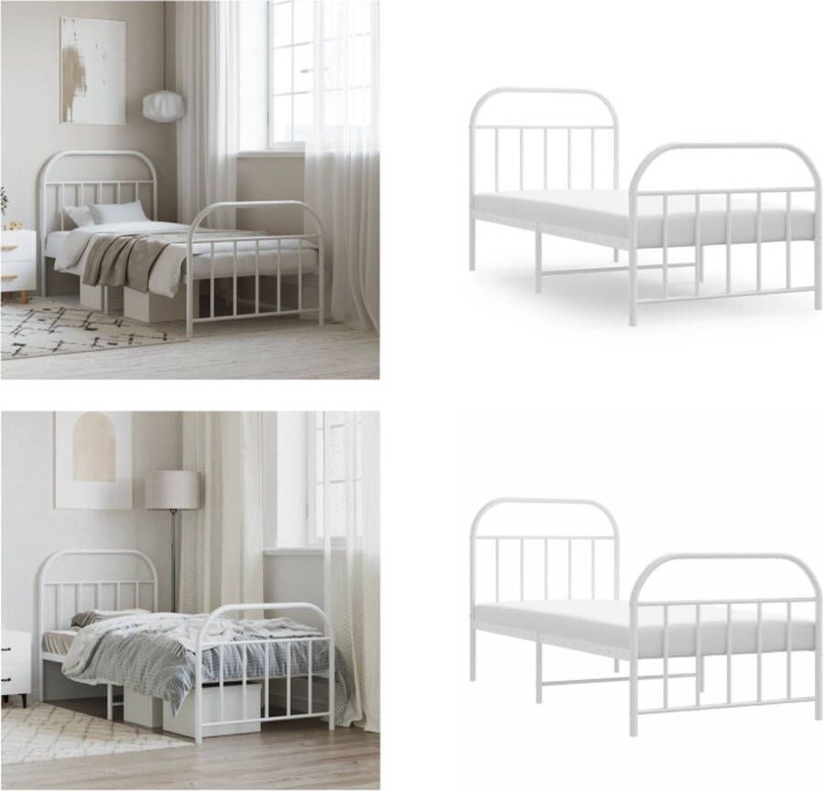 vidaXL Bedframe met hoofd- en voeteneinde metaal wit 90x190 cm Bedframe Bedframes Eenpersoonsbed Bed
