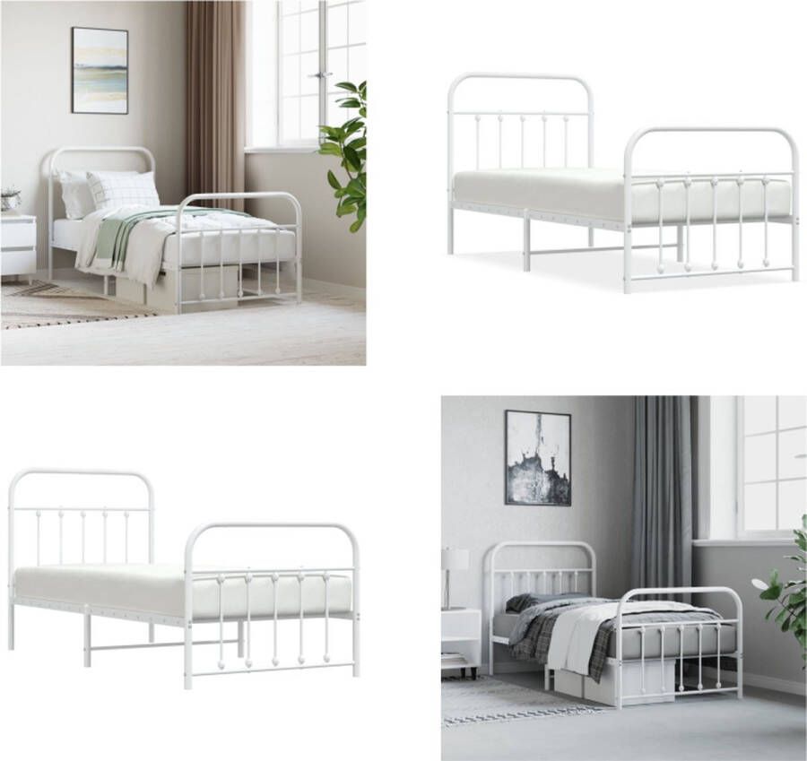 VidaXL Bedframe met hoofd- en voeteneinde metaal wit 90x190 cm Bedframe Bedframes Eenpersoonsbed Bed