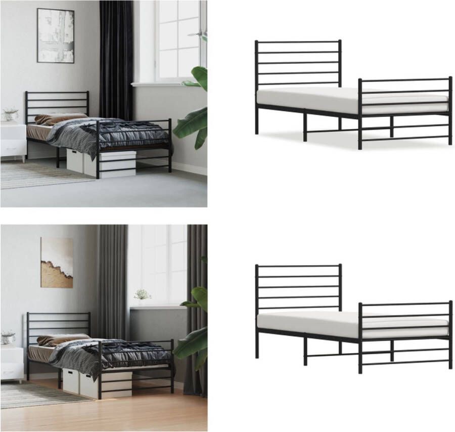 VidaXL Bedframe met hoofd- en voeteneinde metaal zwart 100x190 cm Bedframe Bedframes Eenpersoonsbed Bed