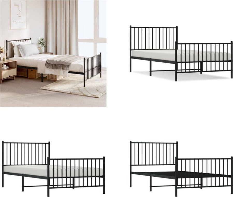 VidaXL Bedframe met hoofd- en voeteneinde metaal zwart 100x200 cm Bedframe Bedframes Eenpersoonsbed Bed