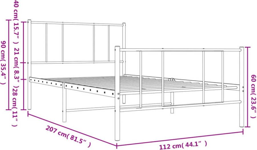 VidaXL -Bedframe-met-hoofd--en-voeteneinde-metaal-zwart-107x203-cm - Foto 17
