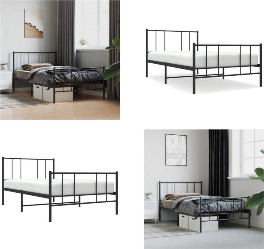 vidaXL Bedframe met hoofd- en voeteneinde metaal zwart 107x203 cm Bedframe Bedframes Eenpersoonsbed Bed