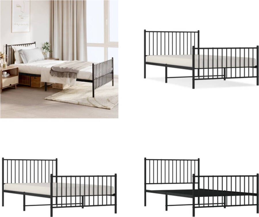 vidaXL Bedframe met hoofd- en voeteneinde metaal zwart 107x203 cm Bedframe Bedframes Eenpersoonsbed Bed