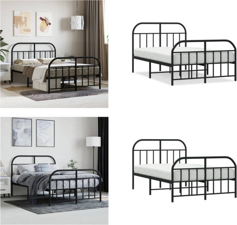 VidaXL Bedframe met hoofd- en voeteneinde metaal zwart 120x190 cm Bedframe Bedframes Tweepersoonsbed Bed