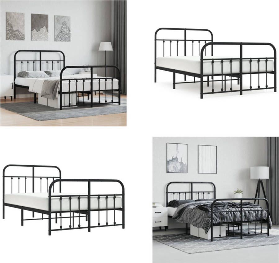 VidaXL Bedframe met hoofd- en voeteneinde metaal zwart 120x200 cm Bedframe Bedframes Tweepersoonsbed Bed