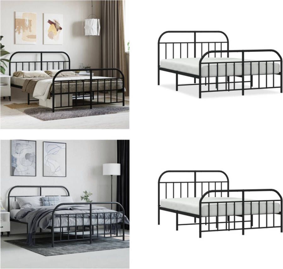 VidaXL Bedframe met hoofd- en voeteneinde metaal zwart 135x190 cm Bedframe Bedframes Tweepersoonsbed Bed