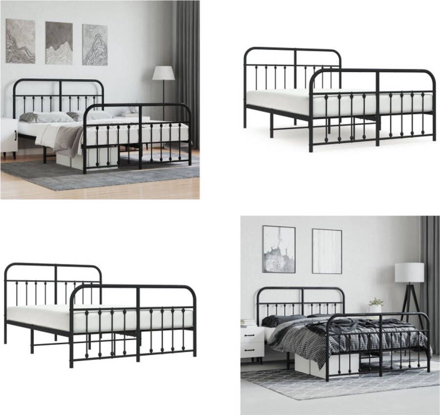 vidaXL Bedframe met hoofd- en voeteneinde metaal zwart 140x190 cm Bedframe Bedframes Tweepersoonsbed Bed