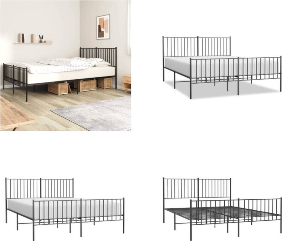 vidaXL Bedframe met hoofd- en voeteneinde metaal zwart 160x200 cm Bedframe Bedframes Tweepersoonsbed Bed