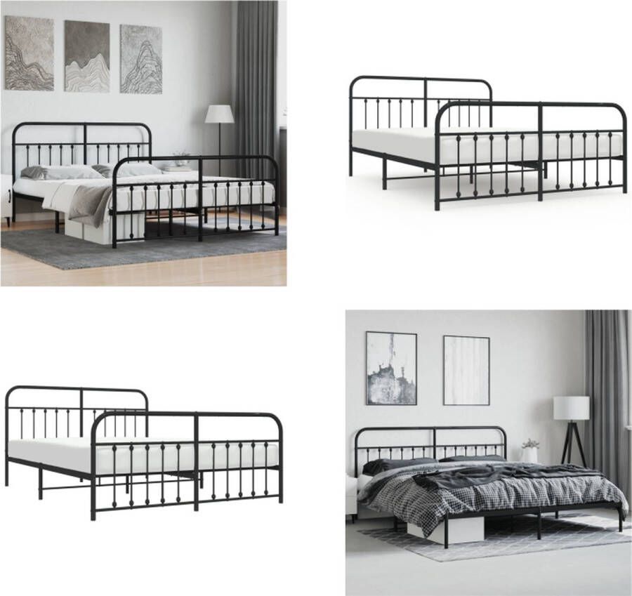 vidaXL Bedframe met hoofd- en voeteneinde metaal zwart 160x200 cm Bedframe Bedframes Tweepersoonsbed Bed