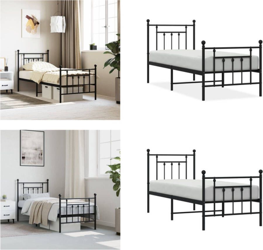 vidaXL Bedframe met hoofd- en voeteneinde metaal zwart 75x190 cm Bedframe Bedframes Eenpersoonsbed Bed