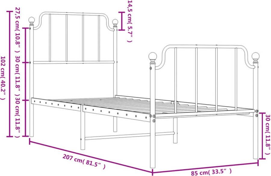 VidaXL Bedframe met hoofd- en voeteneindeÂ metaal zwart 80x200 cm - Foto 2