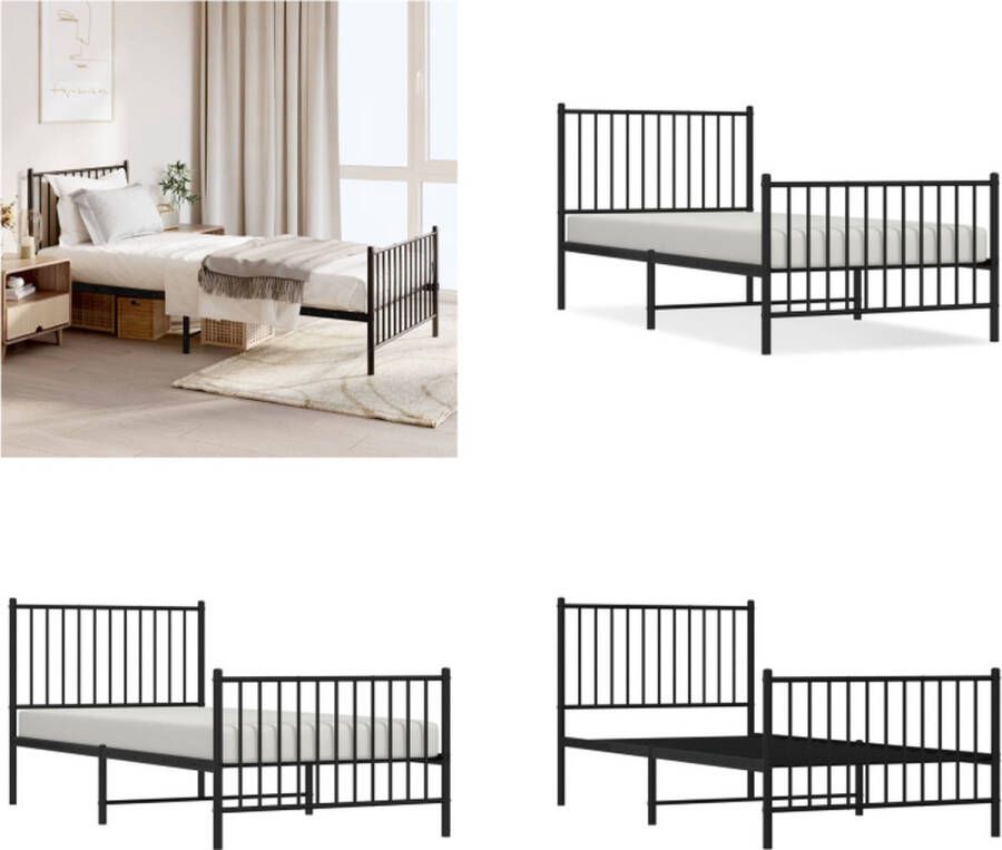 vidaXL Bedframe met hoofd- en voeteneinde metaal zwart 90x200 cm Bedframe Bedframes Eenpersoonsbed Bed