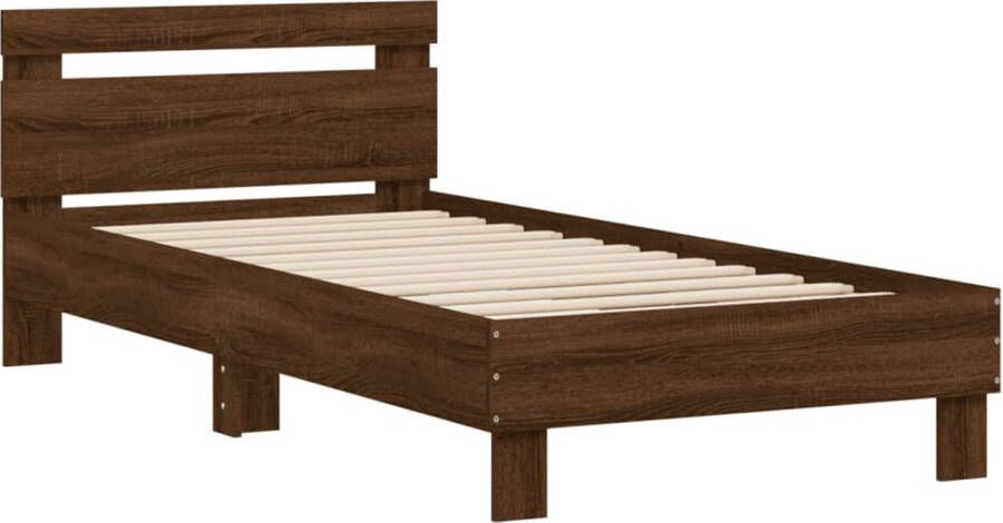 VidaXL -Bedframe-met-hoofdbord-bewerkt-hout-bruineikenkleurig-75x190-cm - Foto 6