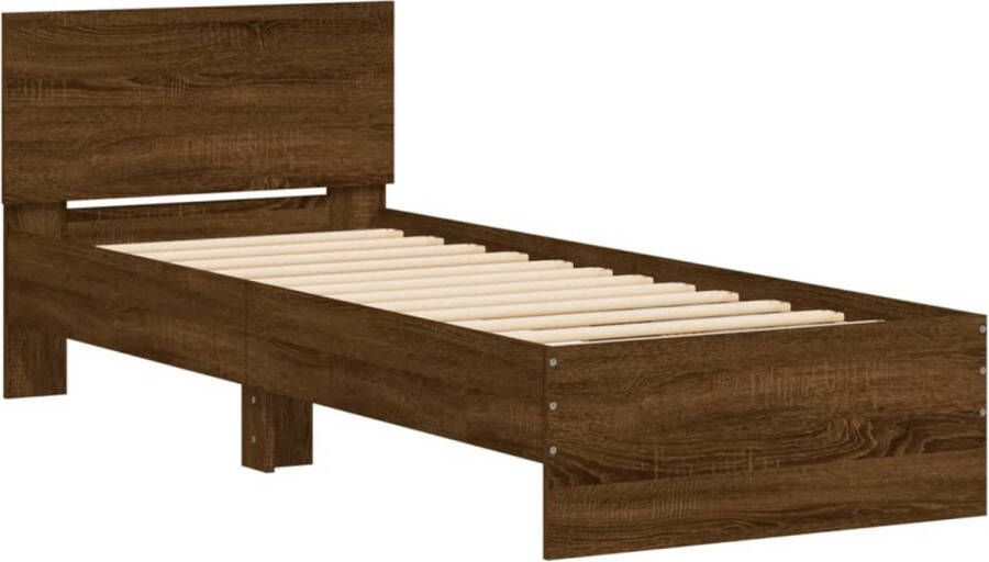 VidaXL -Bedframe-met-hoofdbord-bewerkt-hout-bruineikenkleurig-75x190-cm - Foto 4