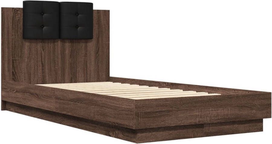 VidaXL -Bedframe-met-hoofdbord-bewerkt-hout-bruineikenkleurig-75x190-cm - Foto 4
